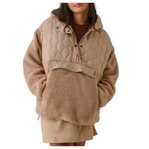 Bass Outdoor Women Contrast Hood Sherpa Soft Pullover Jacket Toasted Nut Size XL
